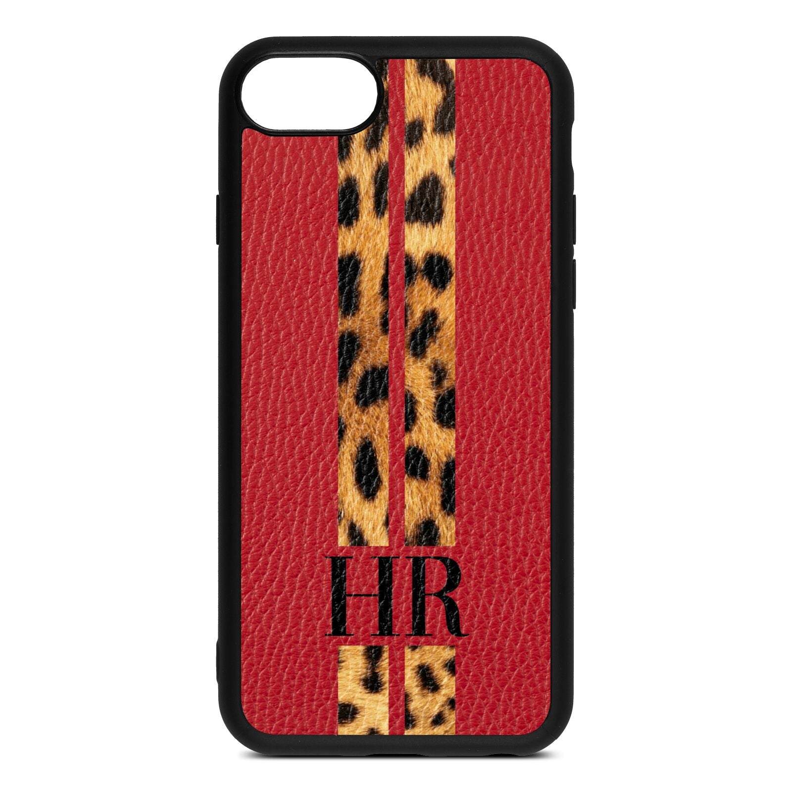 Initialled Leopard Print Stripes Red Pebble Leather iPhone 8 Case