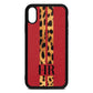 Initialled Leopard Print Stripes Red Pebble Leather iPhone Xr Case