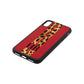 Initialled Leopard Print Stripes Red Pebble Leather iPhone Xs Case Side Angle