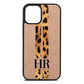 Initialled Leopard Print Stripes Rose Gold Pebble Leather iPhone 12 Mini Case
