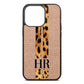 Initialled Leopard Print Stripes Rose Gold Pebble Leather iPhone 13 Pro Case