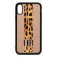 Initialled Leopard Print Stripes Rose Gold Pebble Leather iPhone Xr Case