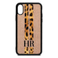 Initialled Leopard Print Stripes Rose Gold Pebble Leather iPhone Xs Case