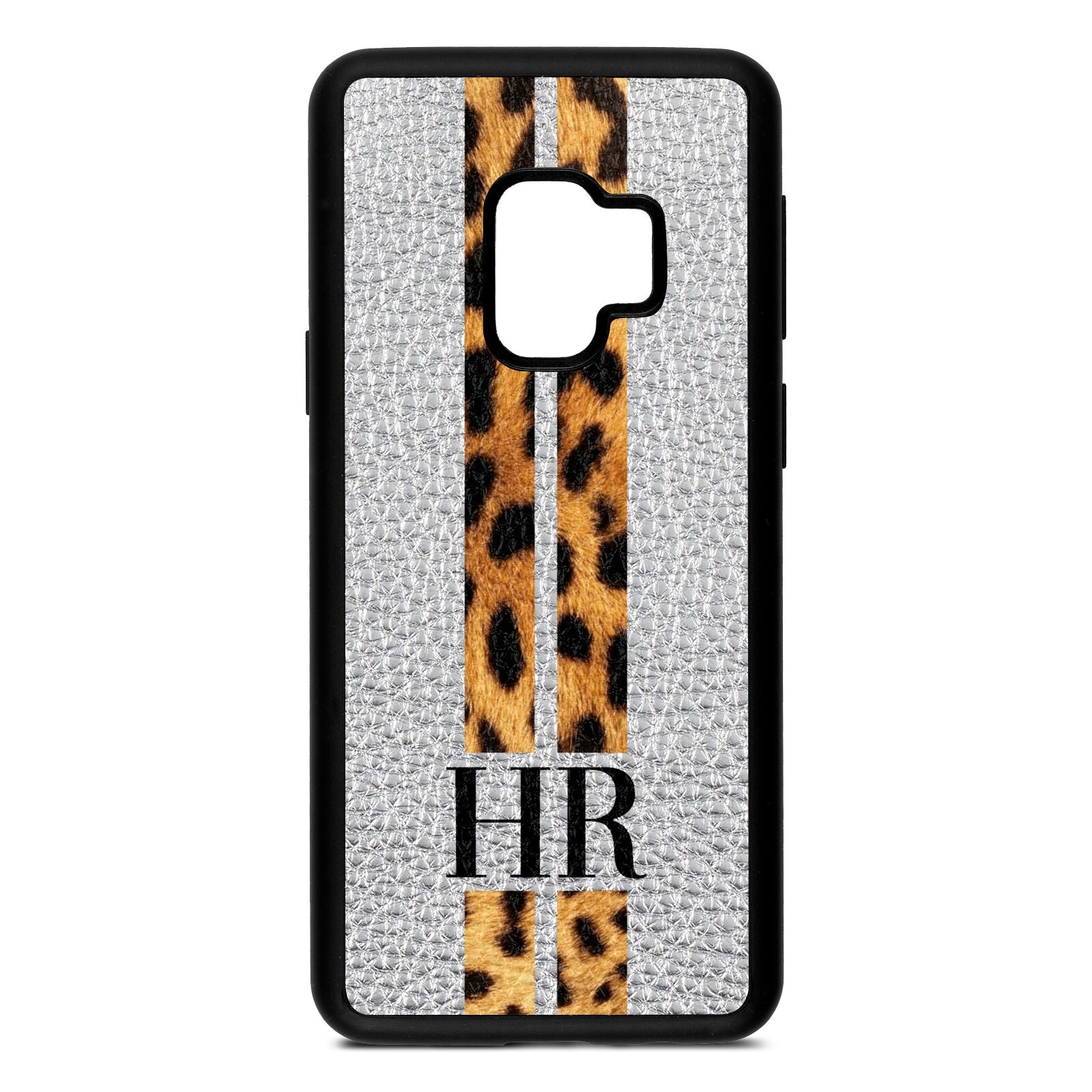 Initialled Leopard Print Stripes Silver Pebble Leather Samsung S9 Case