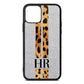 Initialled Leopard Print Stripes Silver Pebble Leather iPhone 11 Case