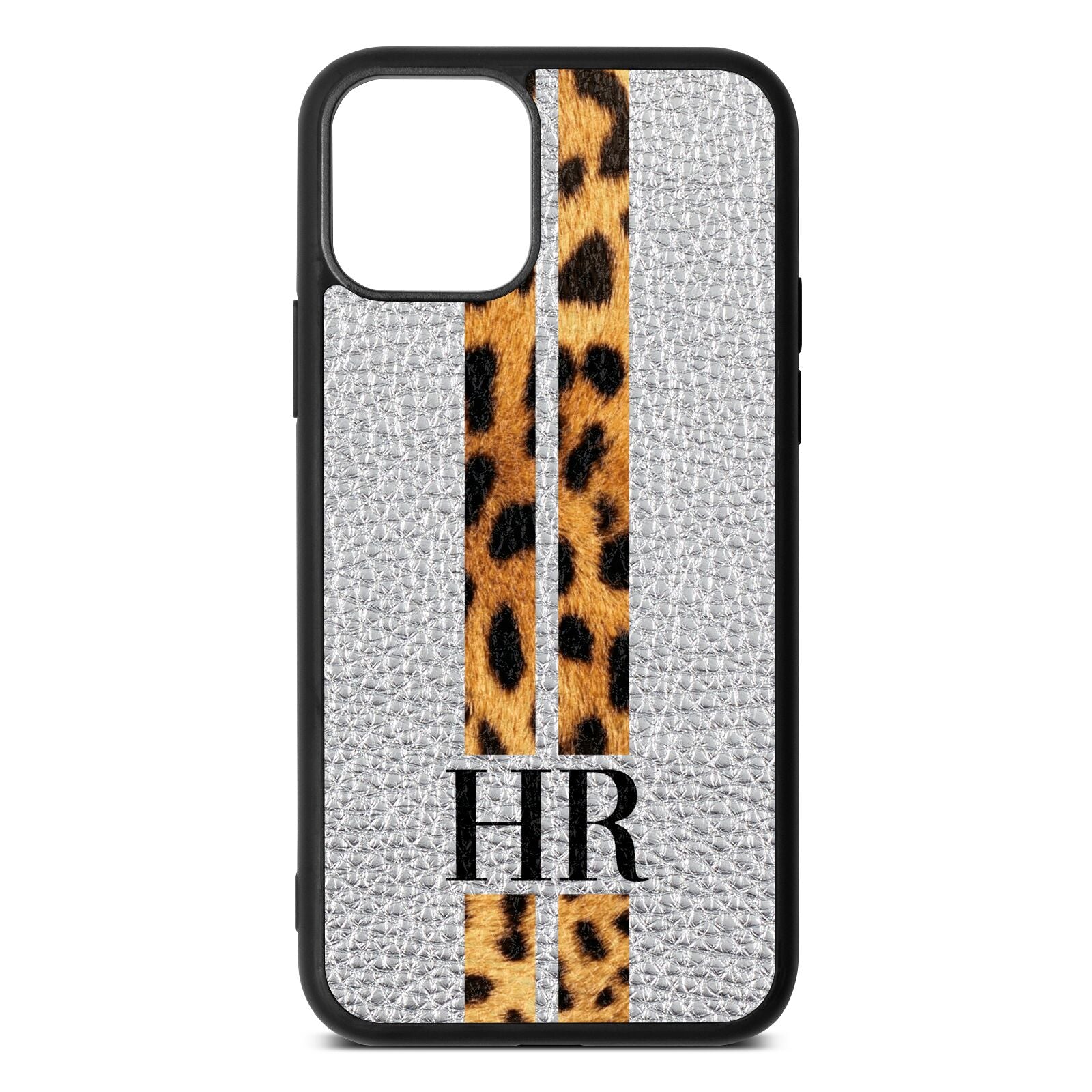 Initialled Leopard Print Stripes Silver Pebble Leather iPhone 11 Pro Case