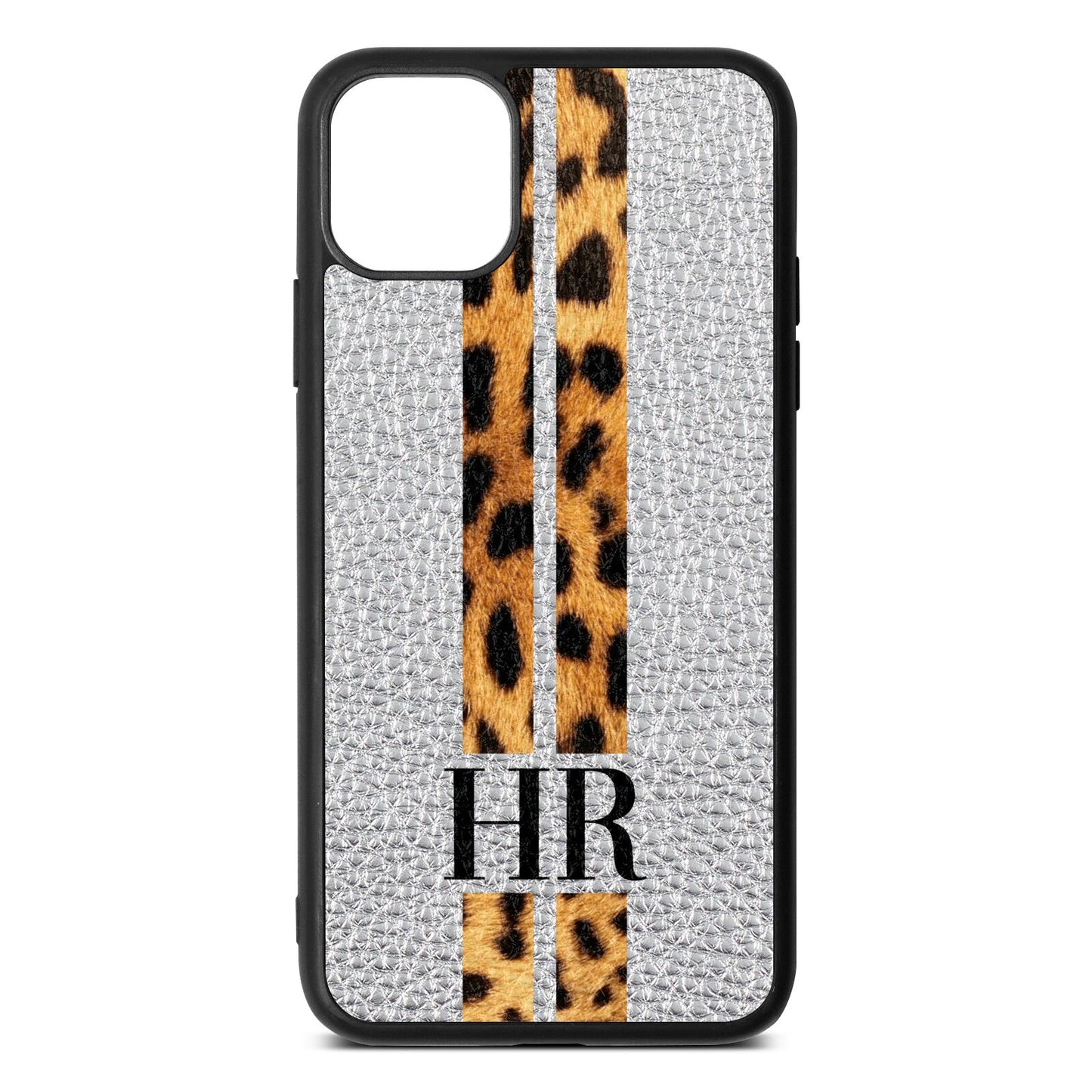 Initialled Leopard Print Stripes Silver Pebble Leather iPhone 11 Pro Max Case
