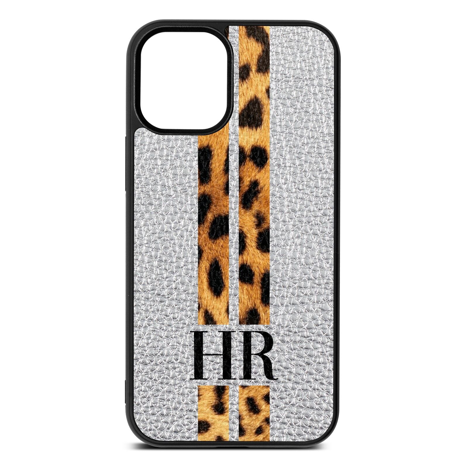 Initialled Leopard Print Stripes Silver Pebble Leather iPhone 12 Mini Case