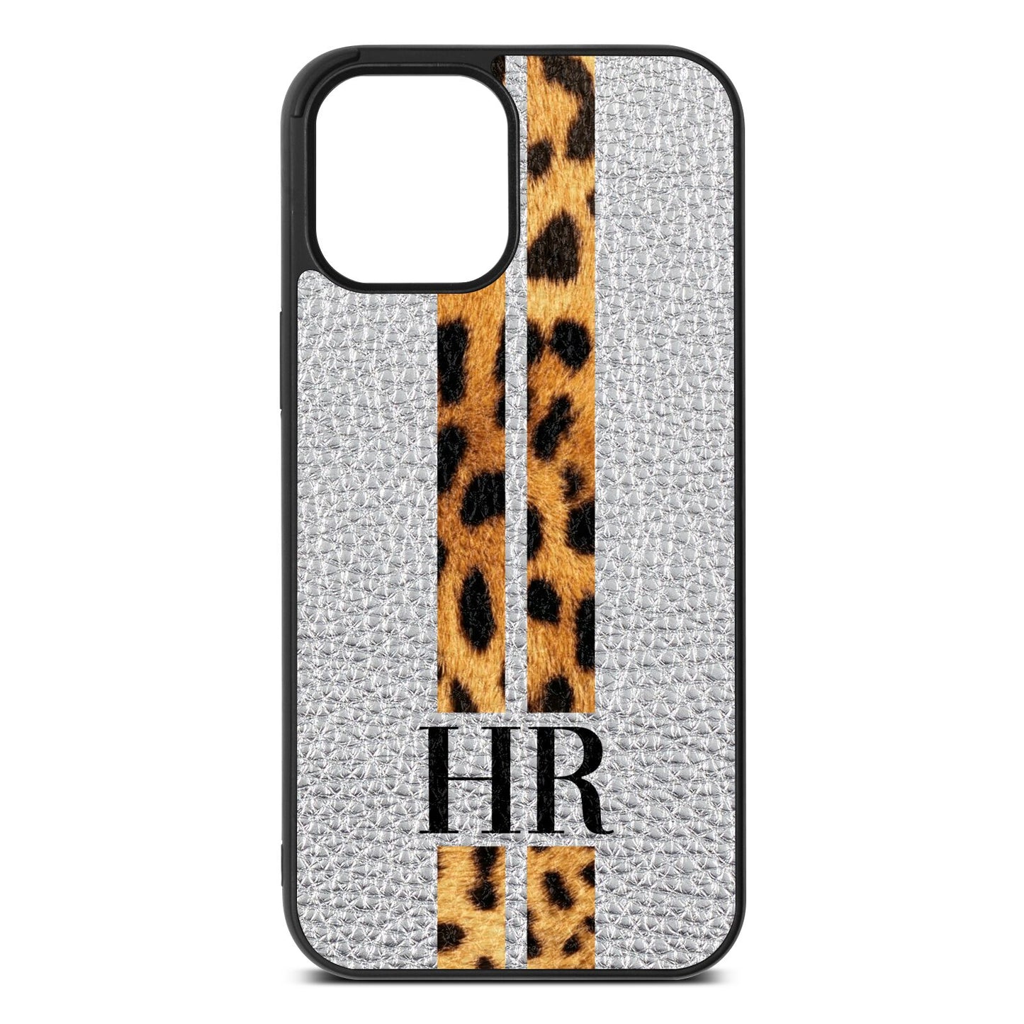 Initialled Leopard Print Stripes Silver Pebble Leather iPhone 12 Pro Max Case