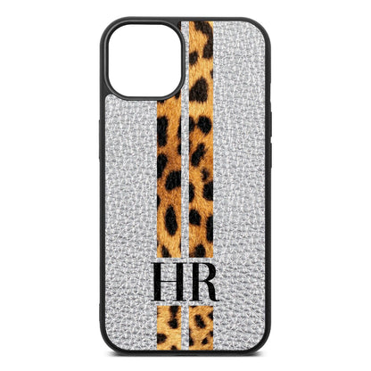 Initialled Leopard Print Stripes Silver Pebble Leather iPhone 13 Case