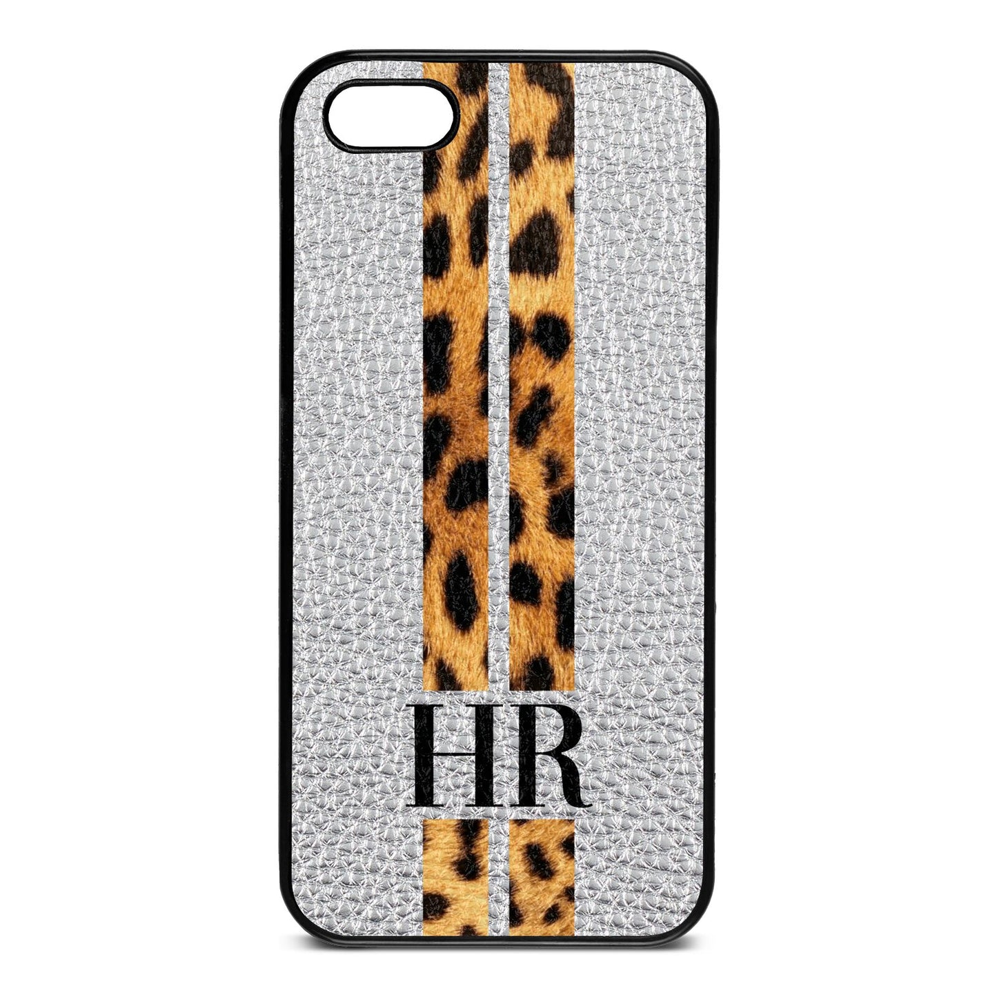 Initialled Leopard Print Stripes Silver Pebble Leather iPhone 5 Case