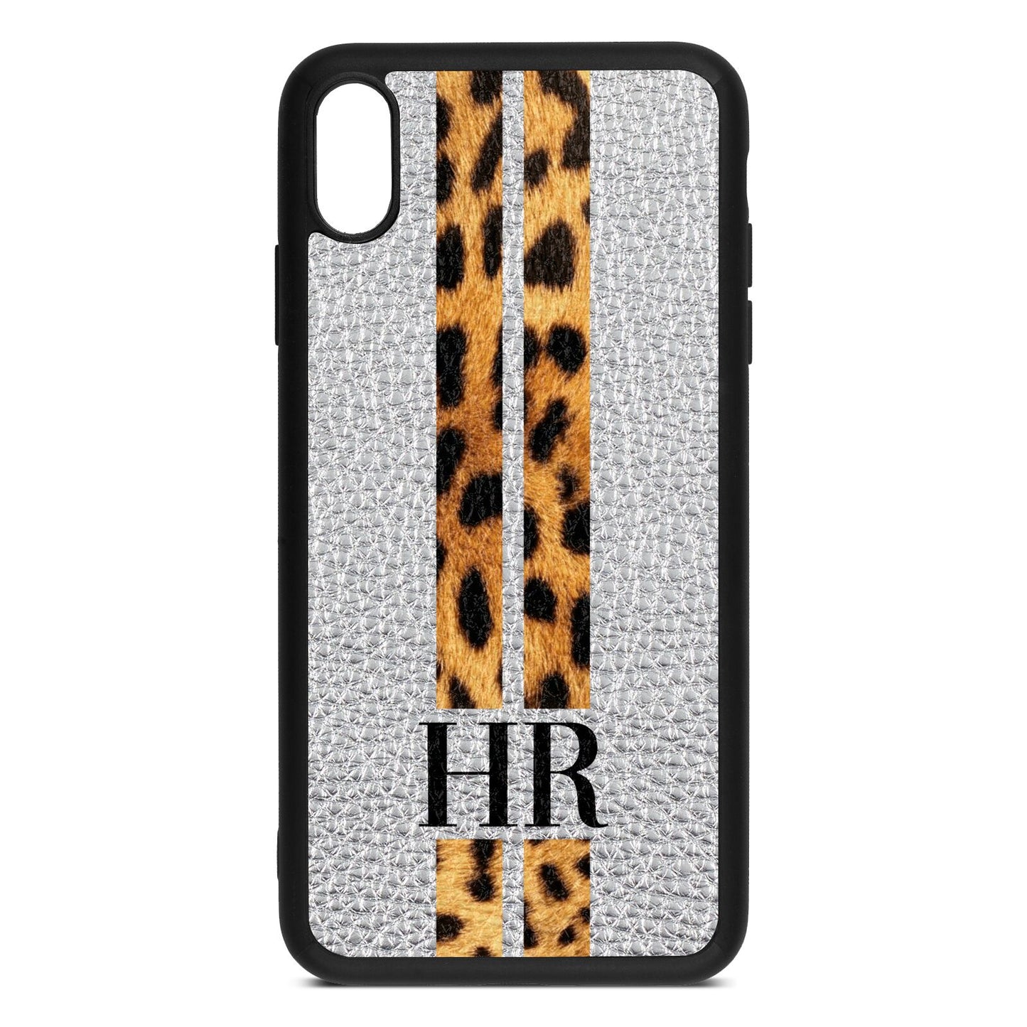 Initialled Leopard Print Stripes Silver Pebble Leather iPhone Xs Max Case