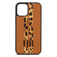 Initialled Leopard Print Stripes Tan Pebble Leather iPhone 12 Mini Case