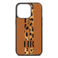 Initialled Leopard Print Stripes Tan Pebble Leather iPhone 13 Pro Case