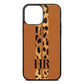 Initialled Leopard Print Stripes Tan Pebble Leather iPhone 13 Pro Max Case