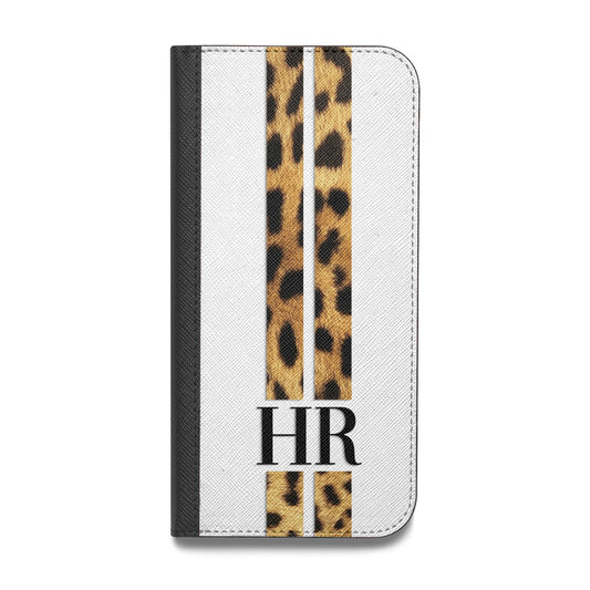Initialled Leopard Print Stripes Vegan Leather Flip Samsung Case