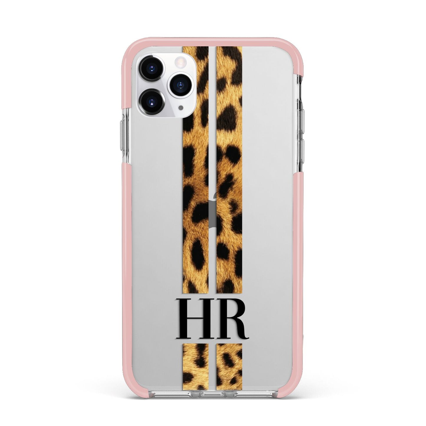 Initialled Leopard Print Stripes iPhone 11 Pro Max Impact Pink Edge Case