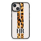 Initialled Leopard Print Stripes iPhone 13 Black Impact Case on Silver phone