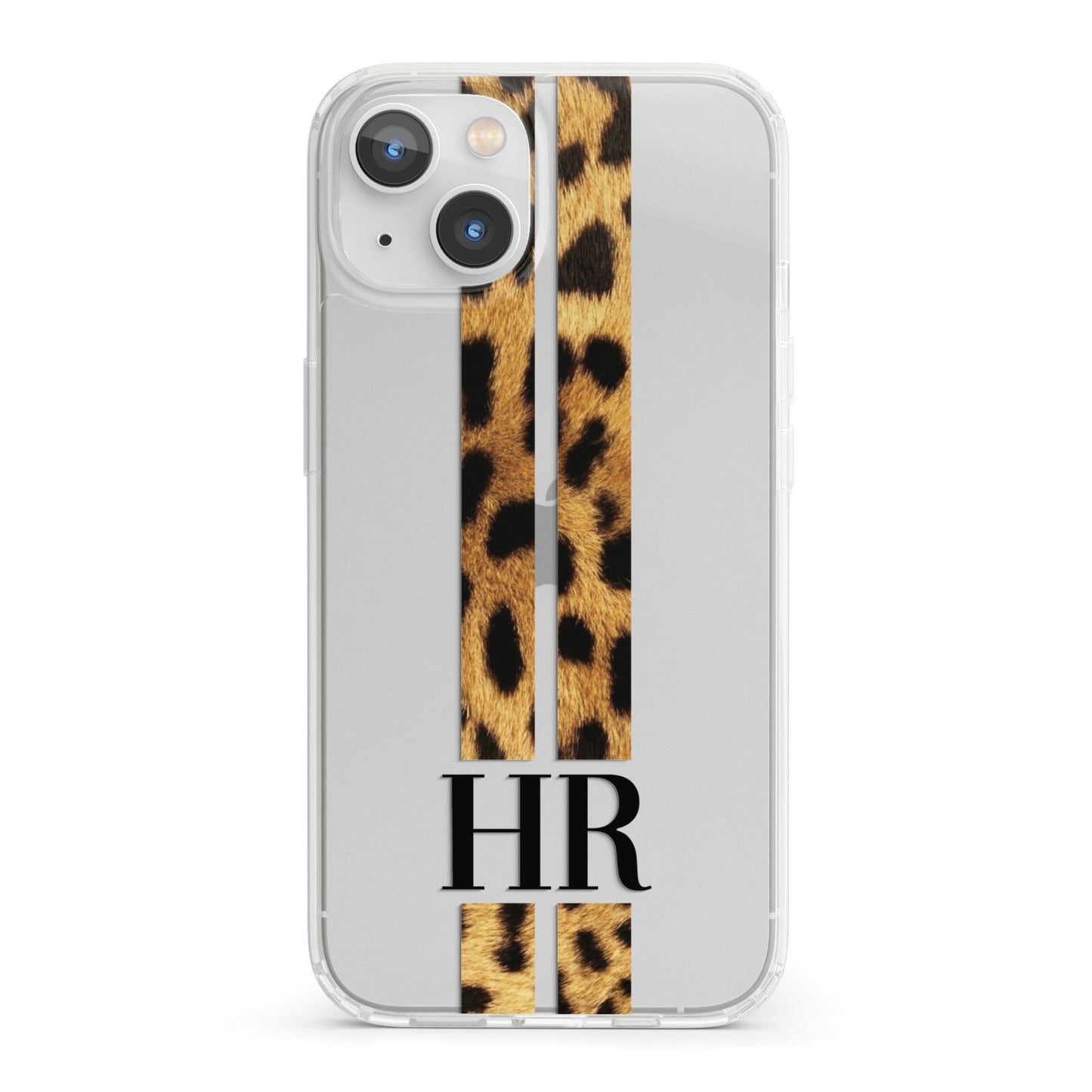 Initialled Leopard Print Stripes iPhone 13 Clear Bumper Case