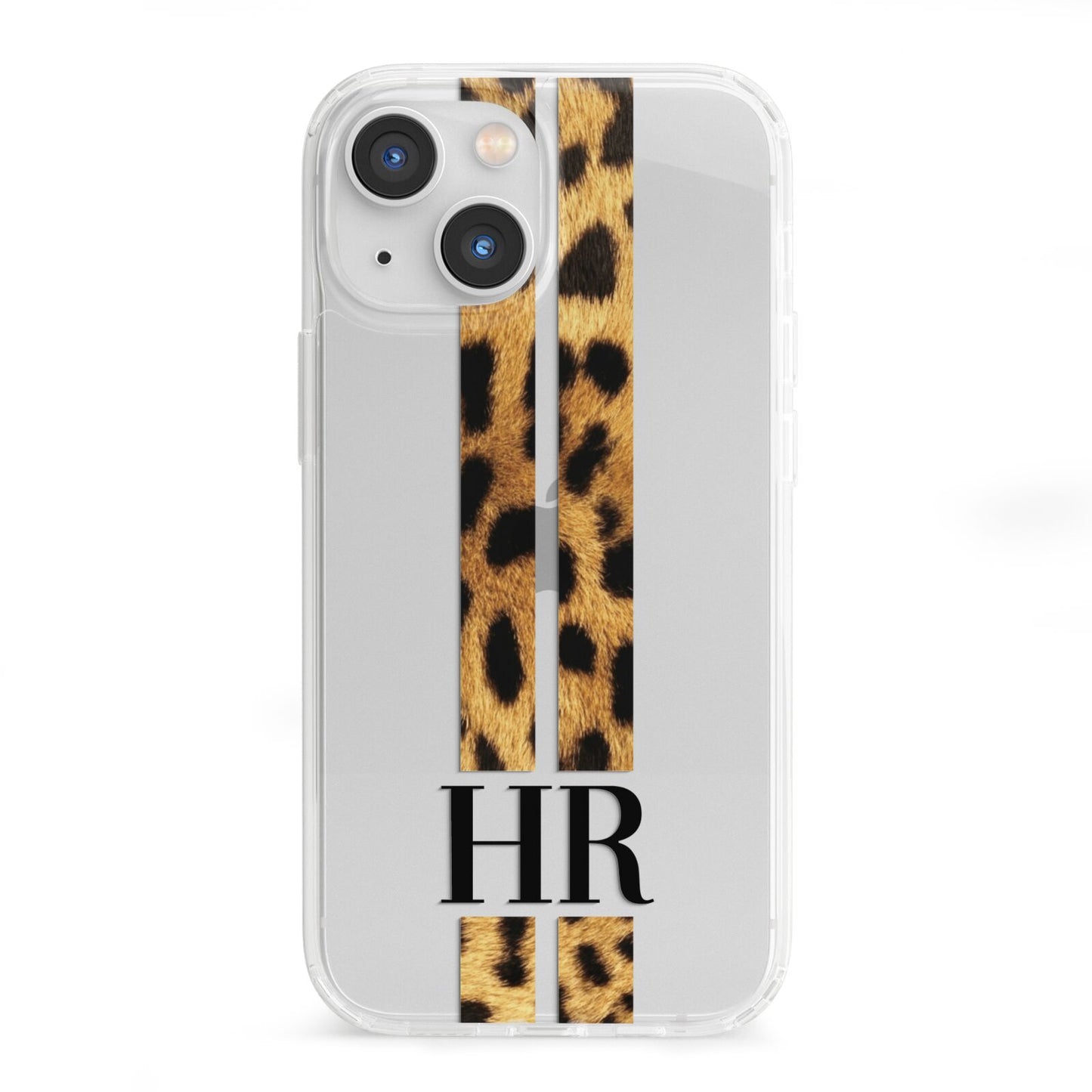 Initialled Leopard Print Stripes iPhone 13 Mini Clear Bumper Case