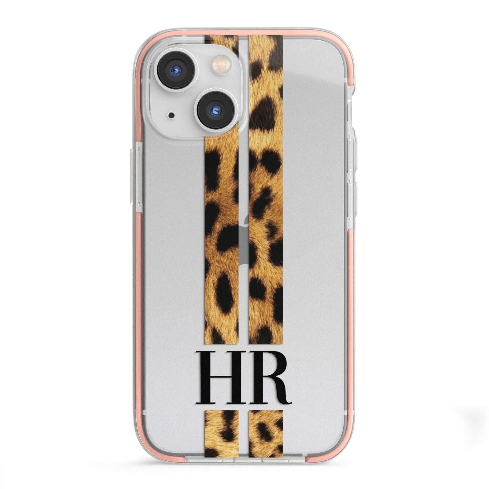 Initialled Leopard Print Stripes iPhone 13 Mini TPU Impact Case with Pink Edges