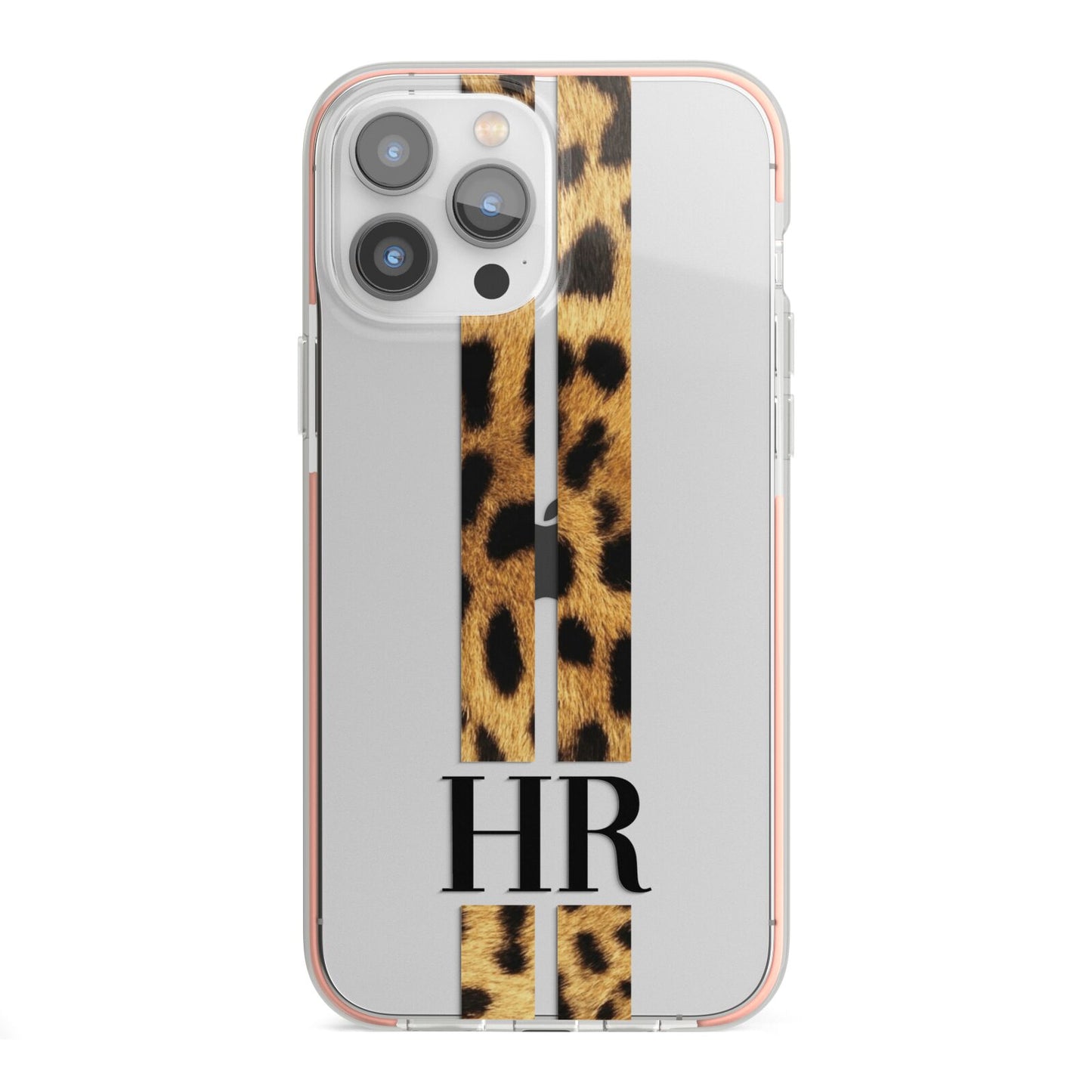 Initialled Leopard Print Stripes iPhone 13 Pro Max TPU Impact Case with Pink Edges
