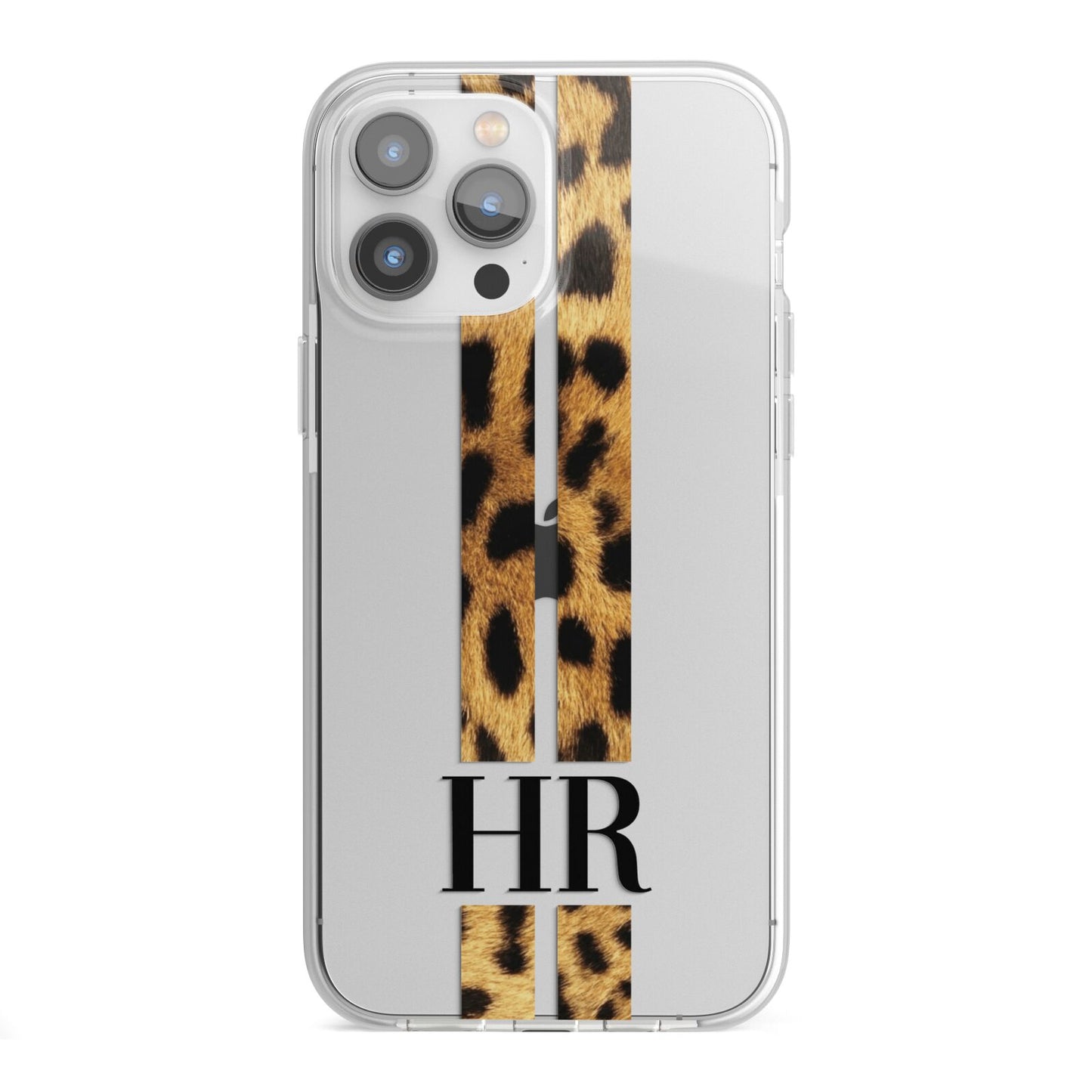 Initialled Leopard Print Stripes iPhone 13 Pro Max TPU Impact Case with White Edges