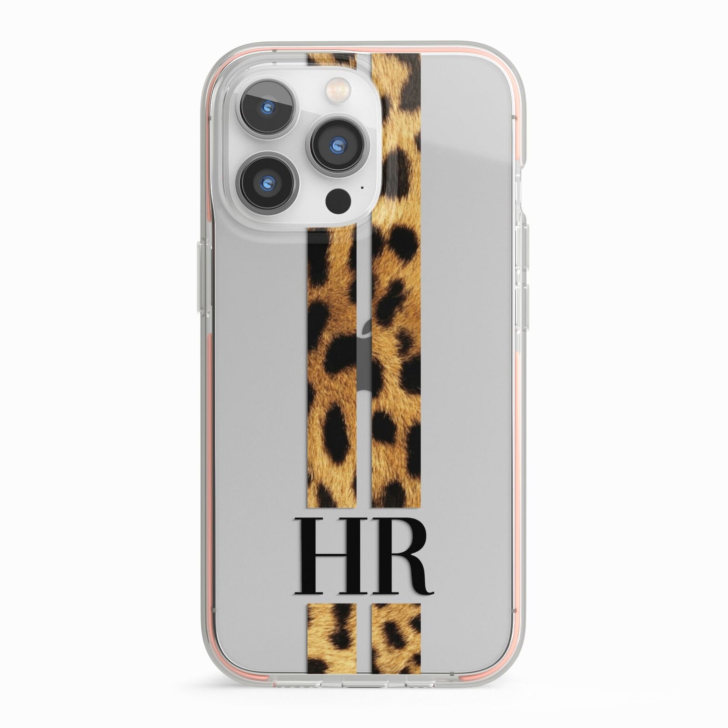 Initialled Leopard Print Stripes iPhone 13 Pro TPU Impact Case with Pink Edges