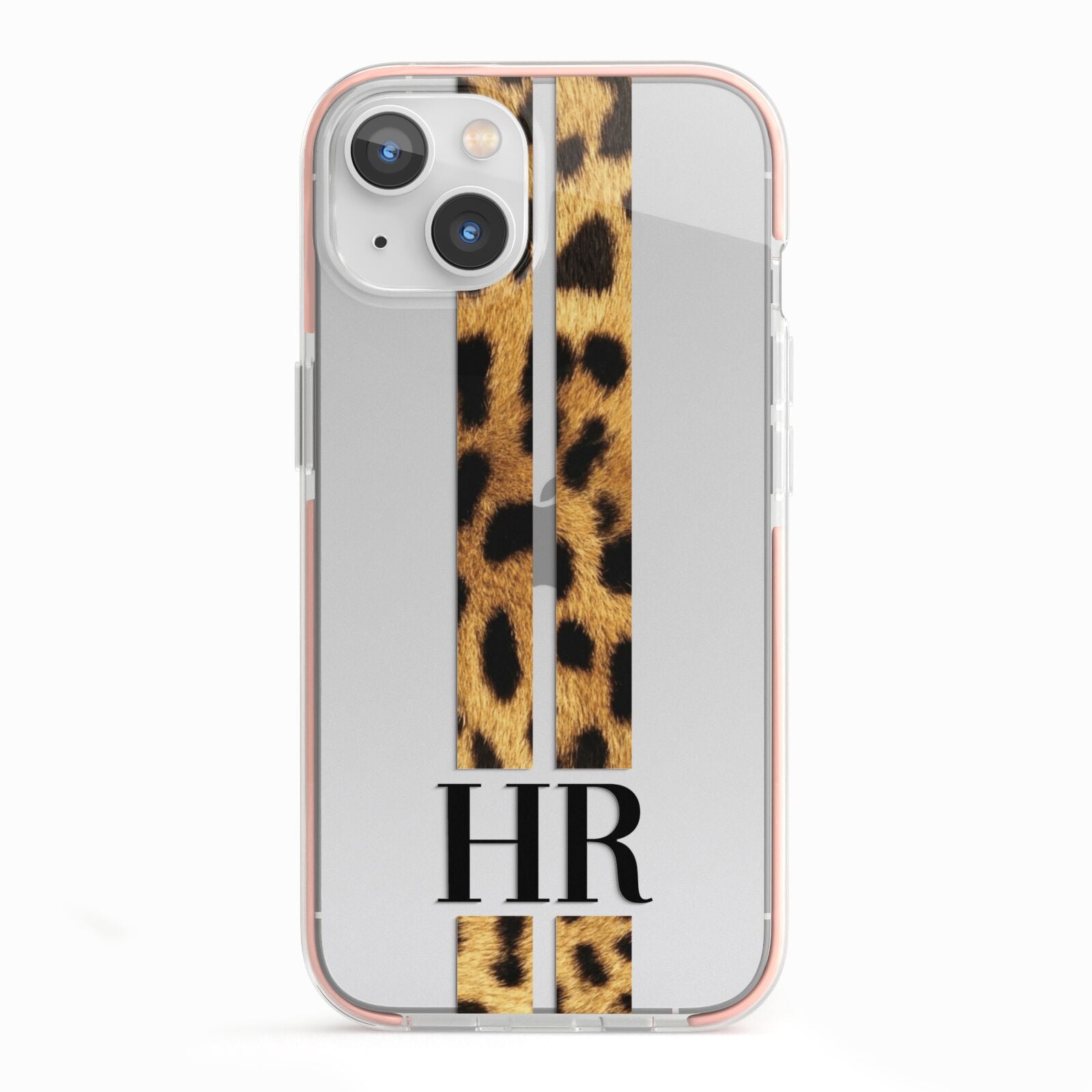 Initialled Leopard Print Stripes iPhone 13 TPU Impact Case with Pink Edges