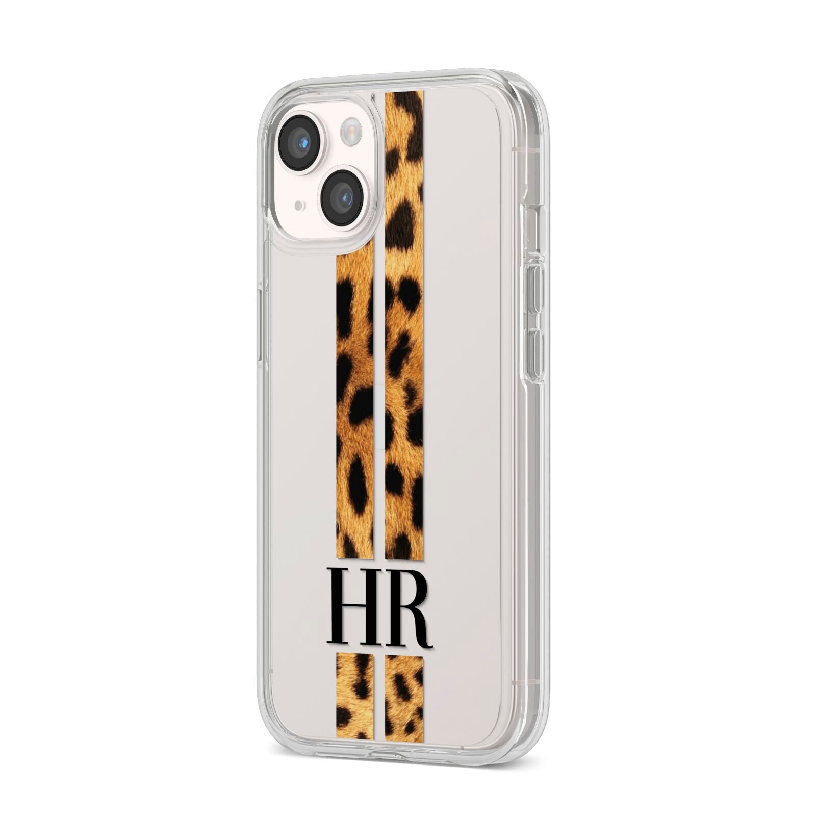 Initialled Leopard Print Stripes iPhone 14 Clear Tough Case Starlight Angled Image