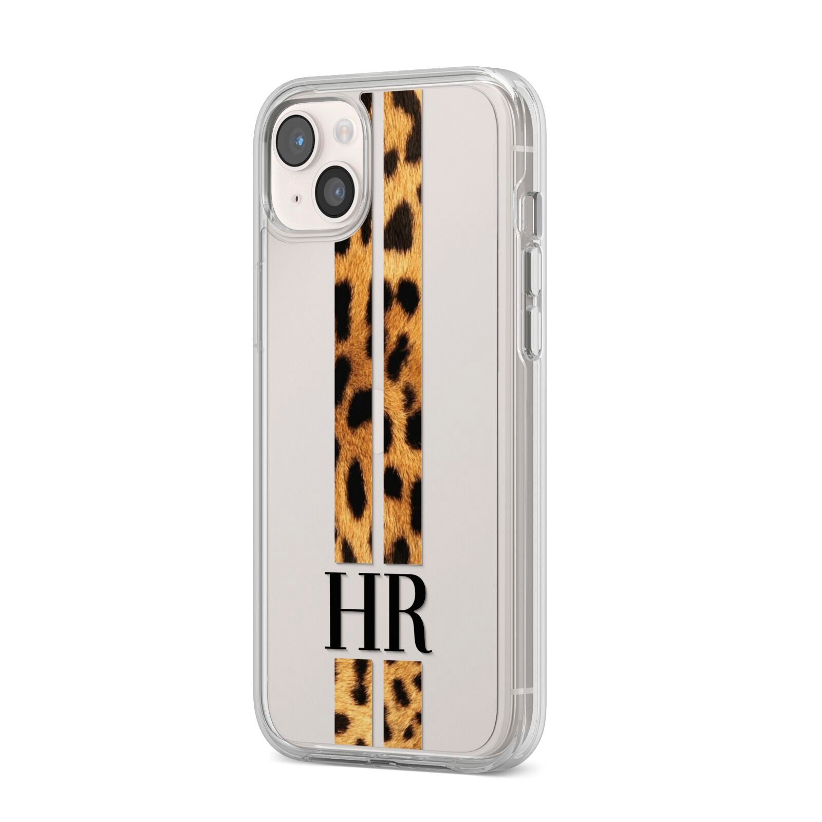 Initialled Leopard Print Stripes iPhone 14 Plus Clear Tough Case Starlight Angled Image
