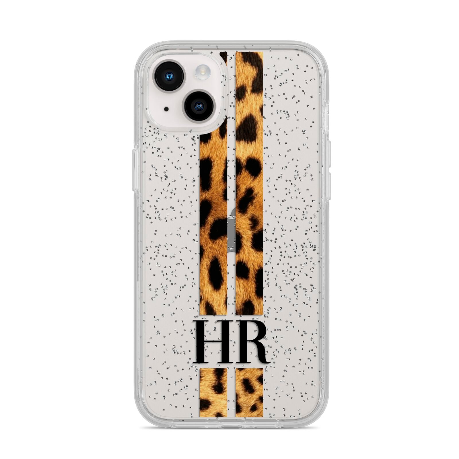 Initialled Leopard Print Stripes iPhone 14 Plus Glitter Tough Case Starlight