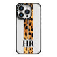 Initialled Leopard Print Stripes iPhone 14 Pro Black Impact Case on Silver phone