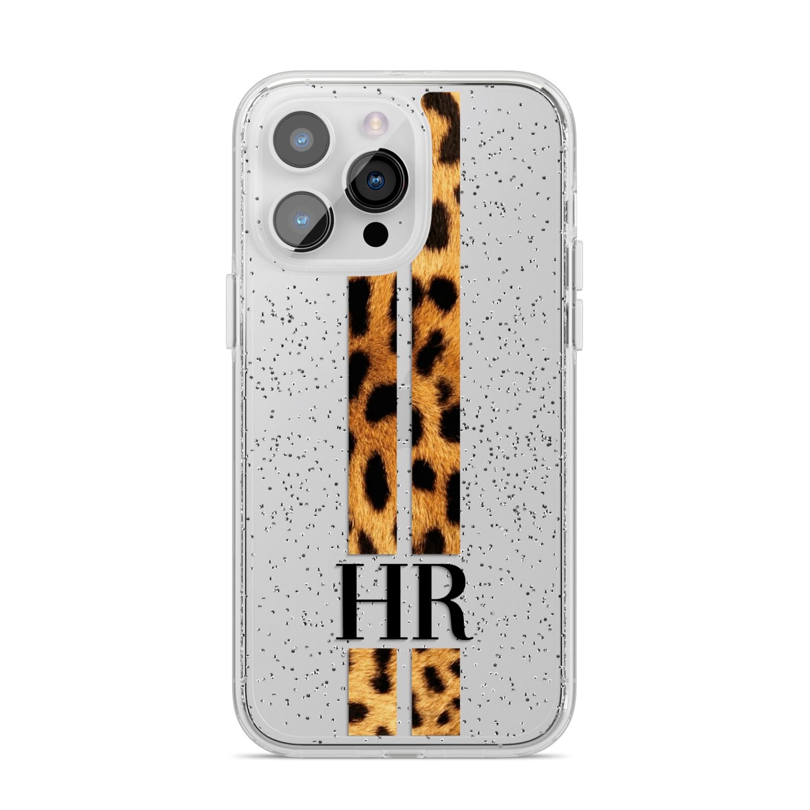 Initialled Leopard Print Stripes iPhone 14 Pro Max Glitter Tough Case Silver