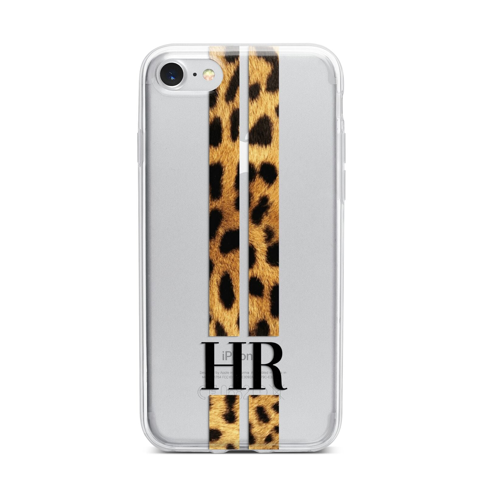Initialled Leopard Print Stripes iPhone 7 Bumper Case on Silver iPhone