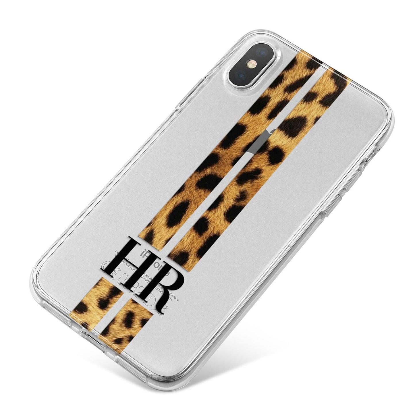 Initialled Leopard Print Stripes iPhone X Bumper Case on Silver iPhone
