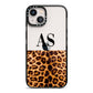 Initialled Leopard Print iPhone 13 Black Impact Case on Silver phone