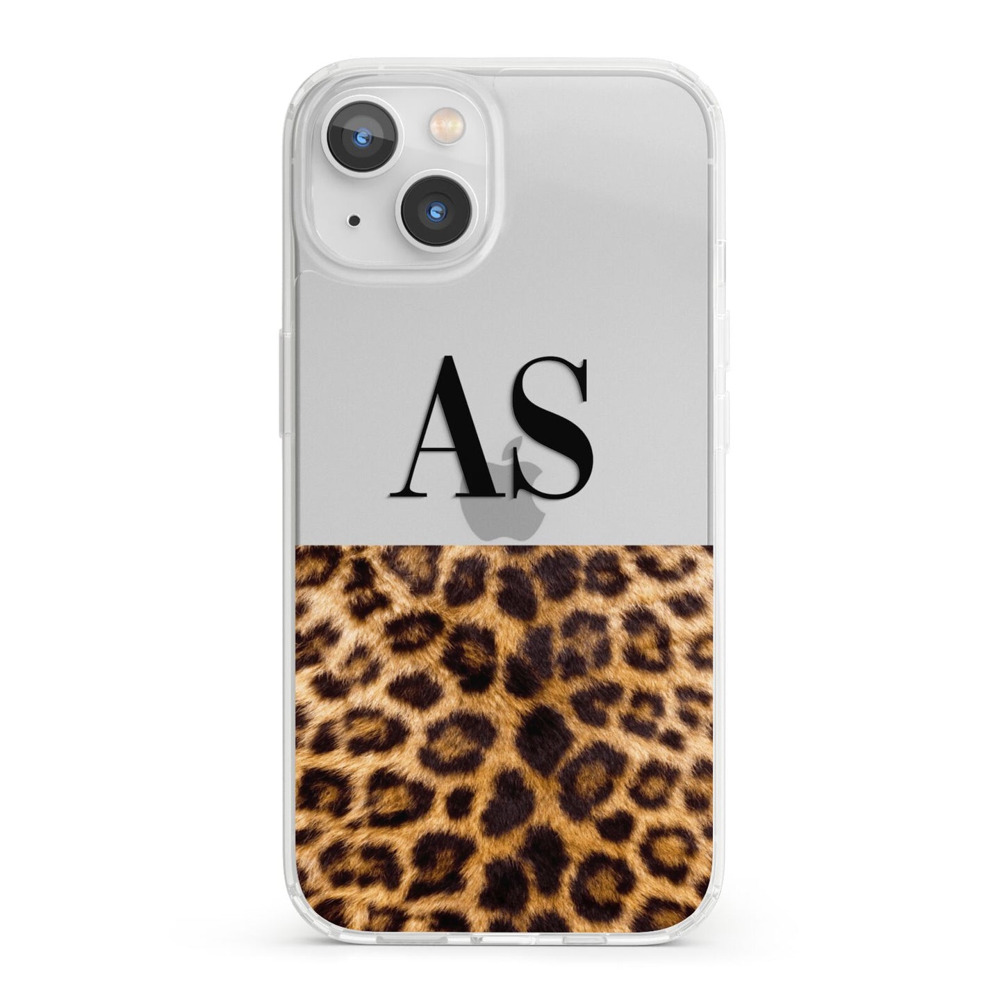 Initialled Leopard Print iPhone 13 Clear Bumper Case