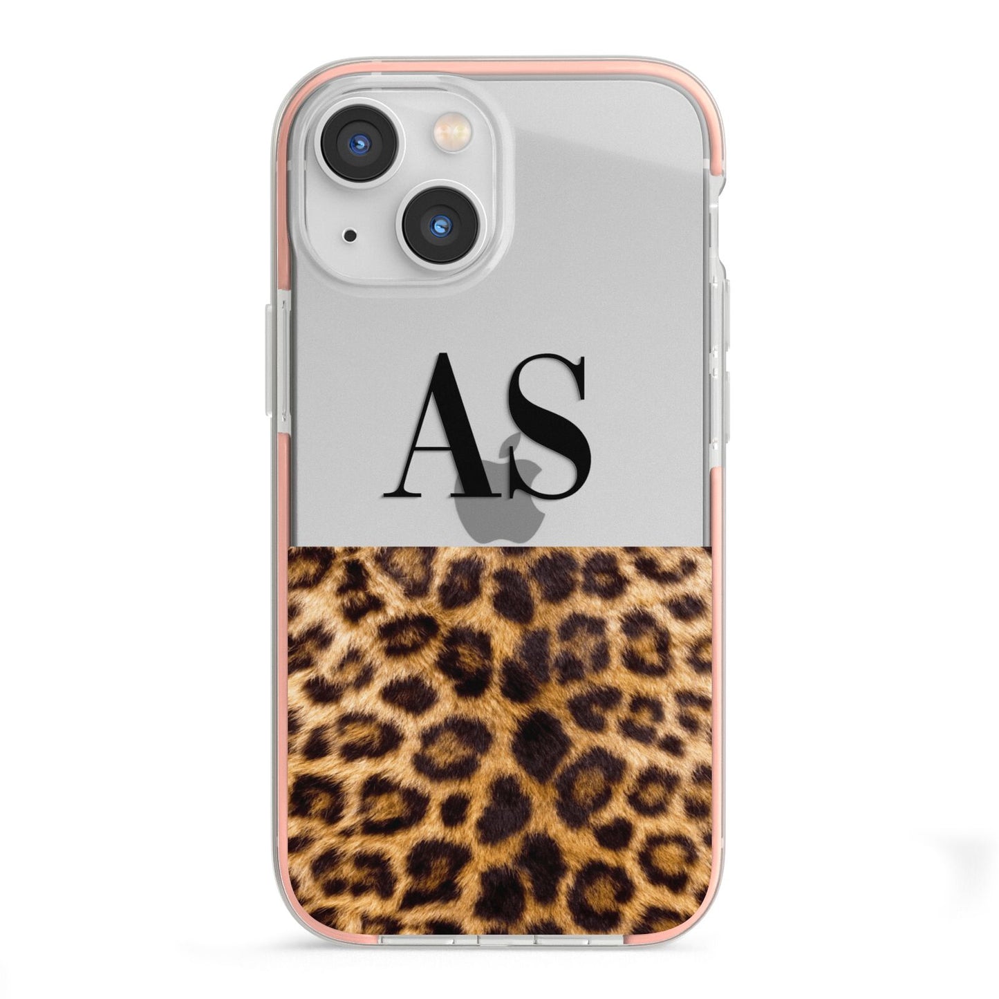 Initialled Leopard Print iPhone 13 Mini TPU Impact Case with Pink Edges