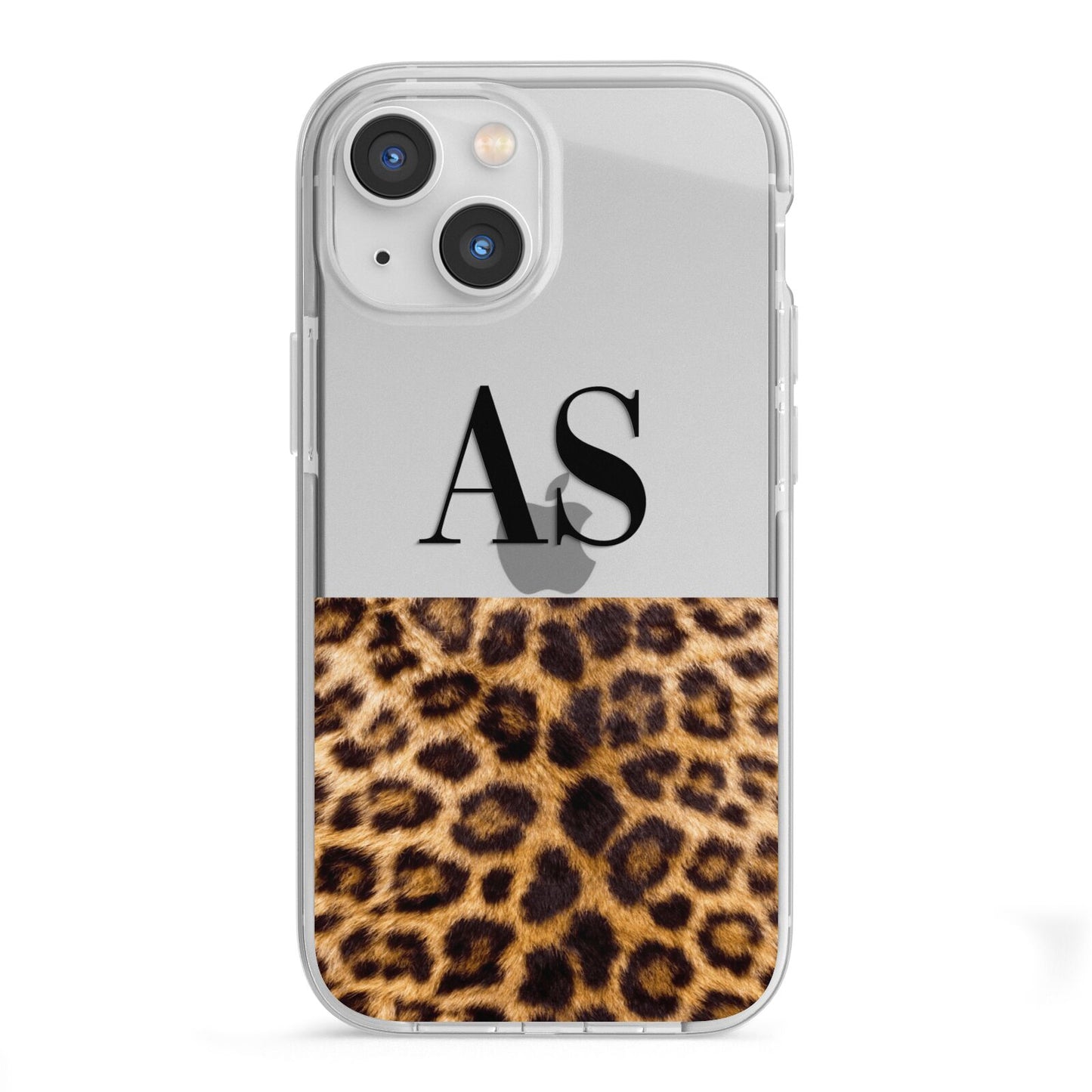 Initialled Leopard Print iPhone 13 Mini TPU Impact Case with White Edges