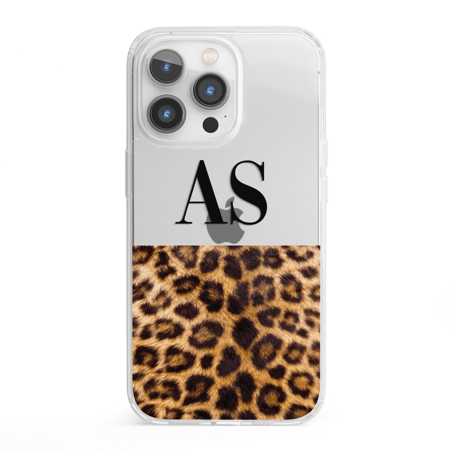 Initialled Leopard Print iPhone 13 Pro Clear Bumper Case