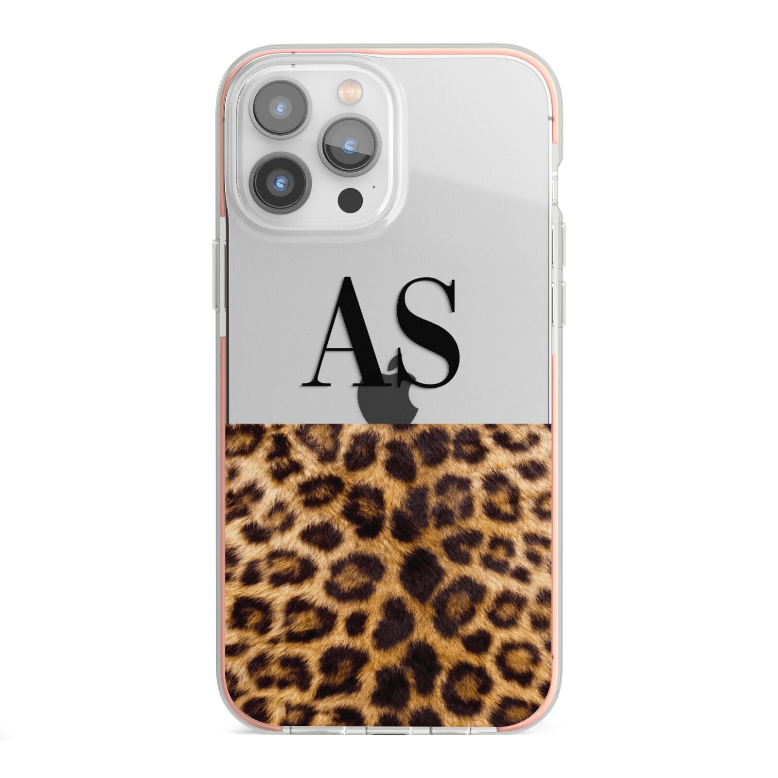 Initialled Leopard Print iPhone 13 Pro Max TPU Impact Case with Pink Edges