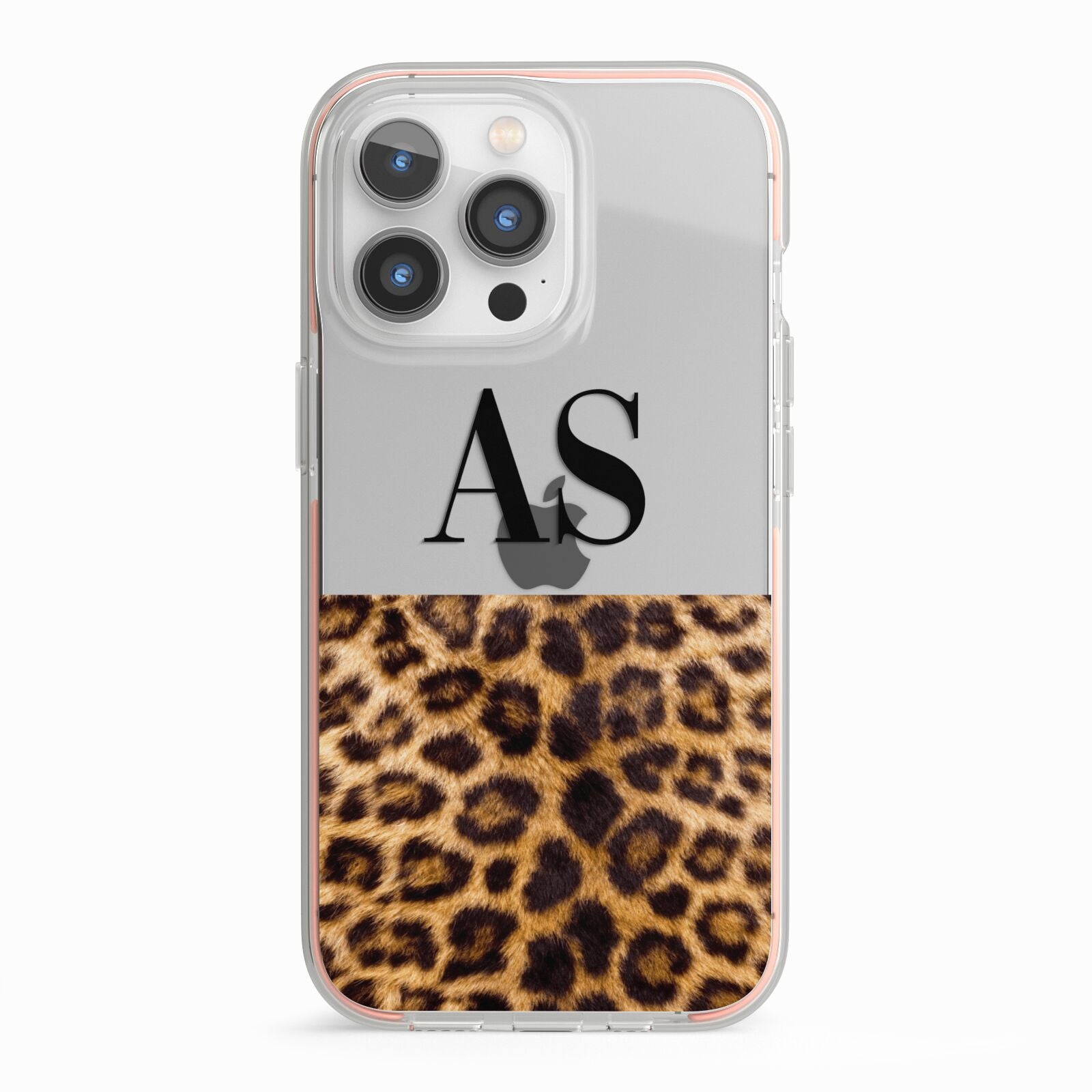 Initialled Leopard Print iPhone 13 Pro TPU Impact Case with Pink Edges