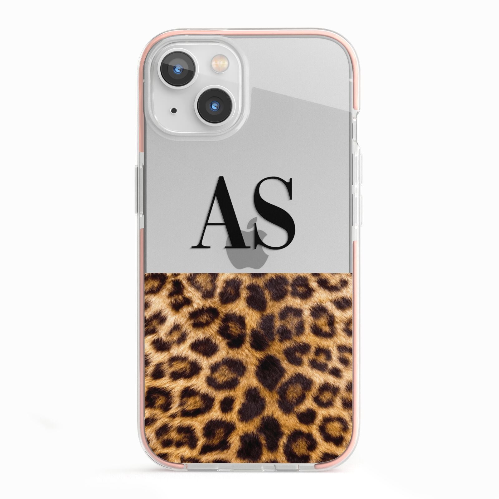 Initialled Leopard Print iPhone 13 TPU Impact Case with Pink Edges