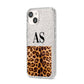 Initialled Leopard Print iPhone 14 Glitter Tough Case Starlight Angled Image