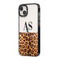 Initialled Leopard Print iPhone 14 Plus Black Impact Case Side Angle on Silver phone