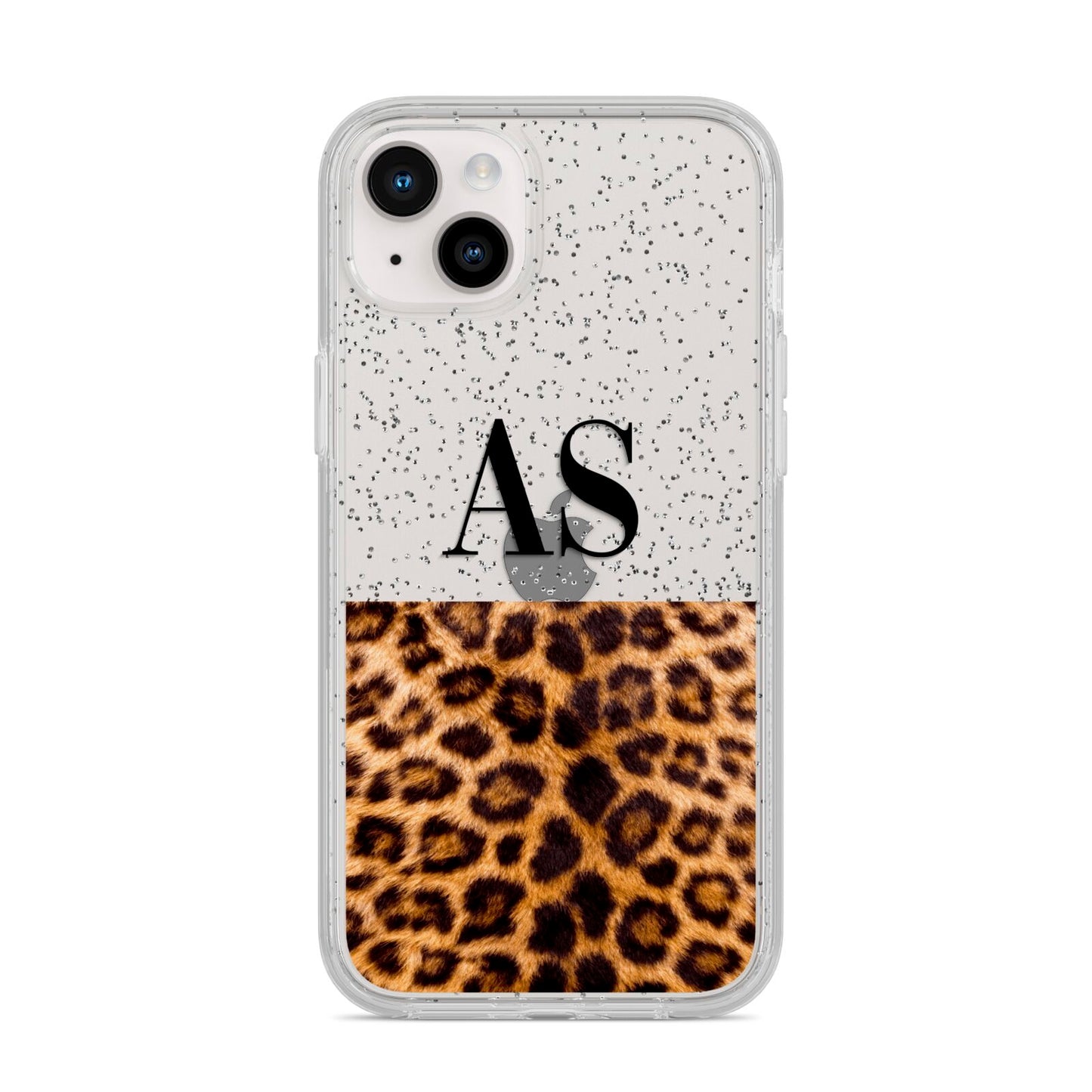 Initialled Leopard Print iPhone 14 Plus Glitter Tough Case Starlight