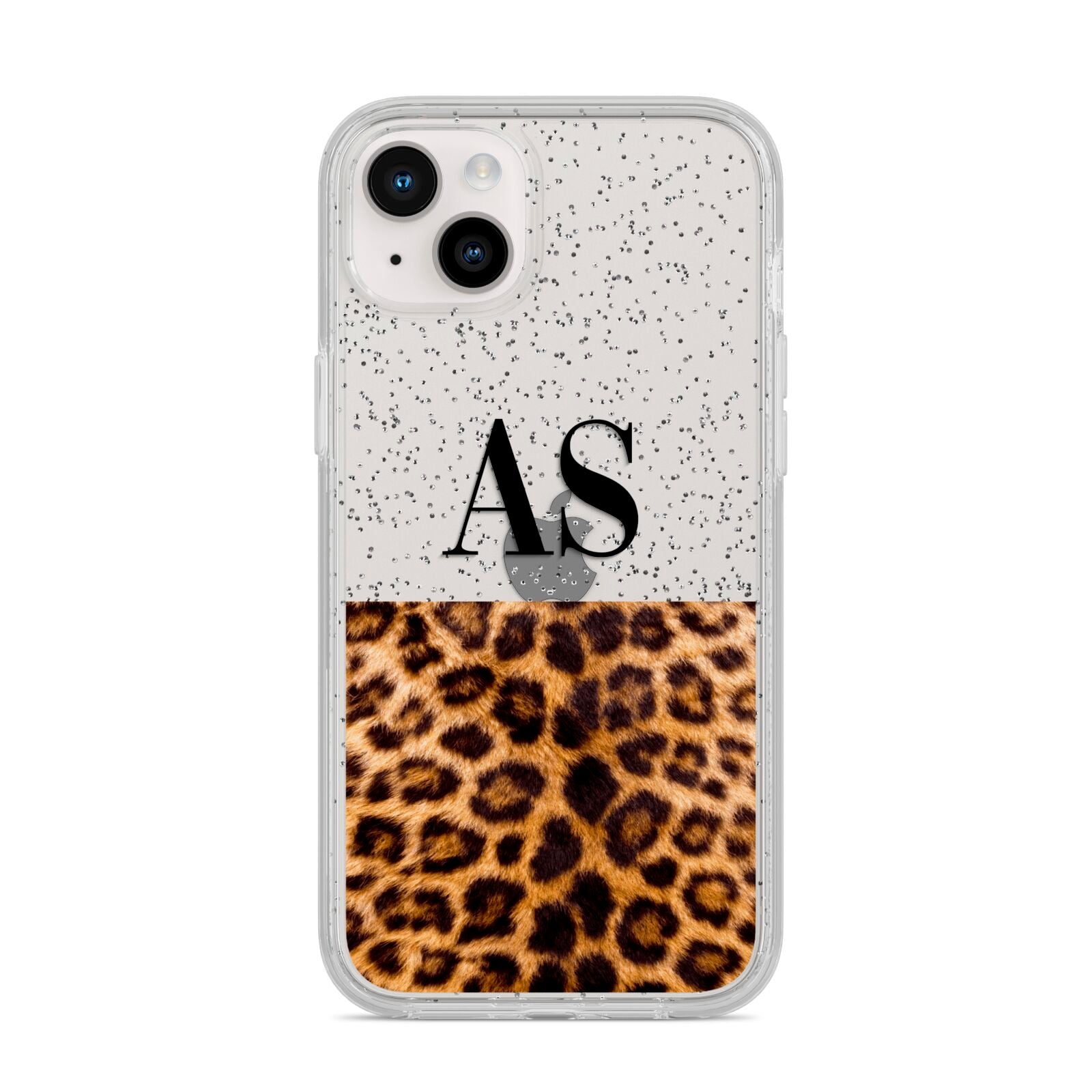 Initialled Leopard Print iPhone 14 Plus Glitter Tough Case Starlight