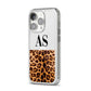 Initialled Leopard Print iPhone 14 Pro Clear Tough Case Silver Angled Image