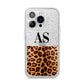 Initialled Leopard Print iPhone 14 Pro Glitter Tough Case Silver